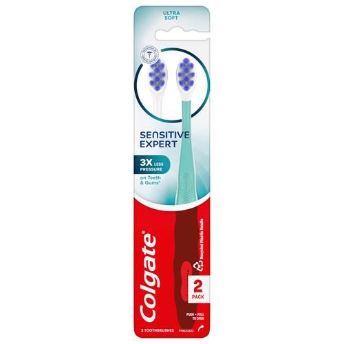 Colgate Sensitive Expert Ultra Soft Sensitive Toothbrush Pack, Extra Soft Toothbrush For Sensitive Gums And Teeth, Gently Cleans Teeth And Gums, 2 Pack