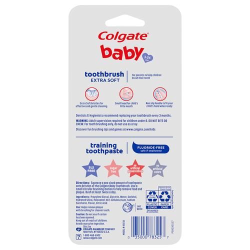 Colgate Baby Training Toothpaste And Toothbrush Kit, Mild Fruit Flavor Set For Ages 3-24 Months